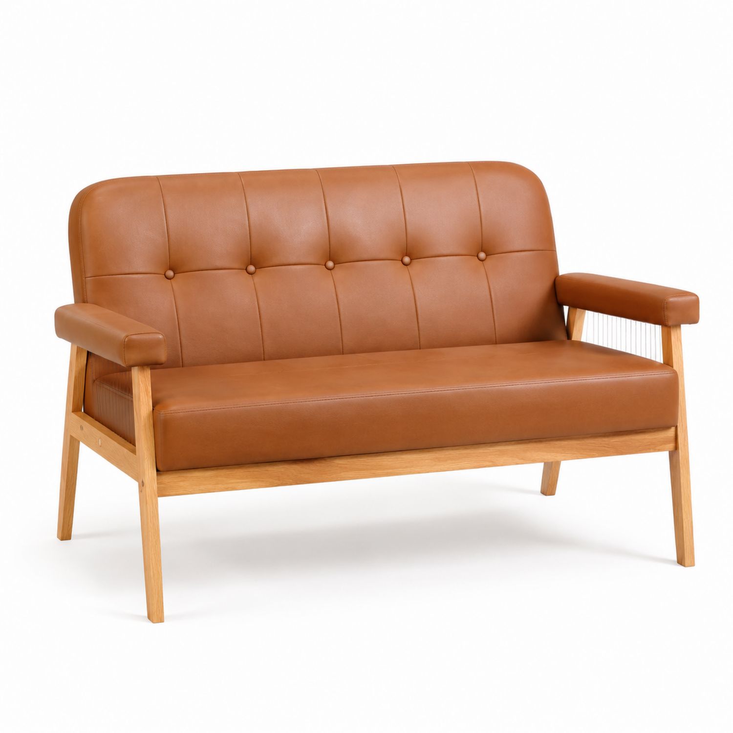 Sofa dwuosobowa 140x75x82 cm skórzana brązowa i drewniana