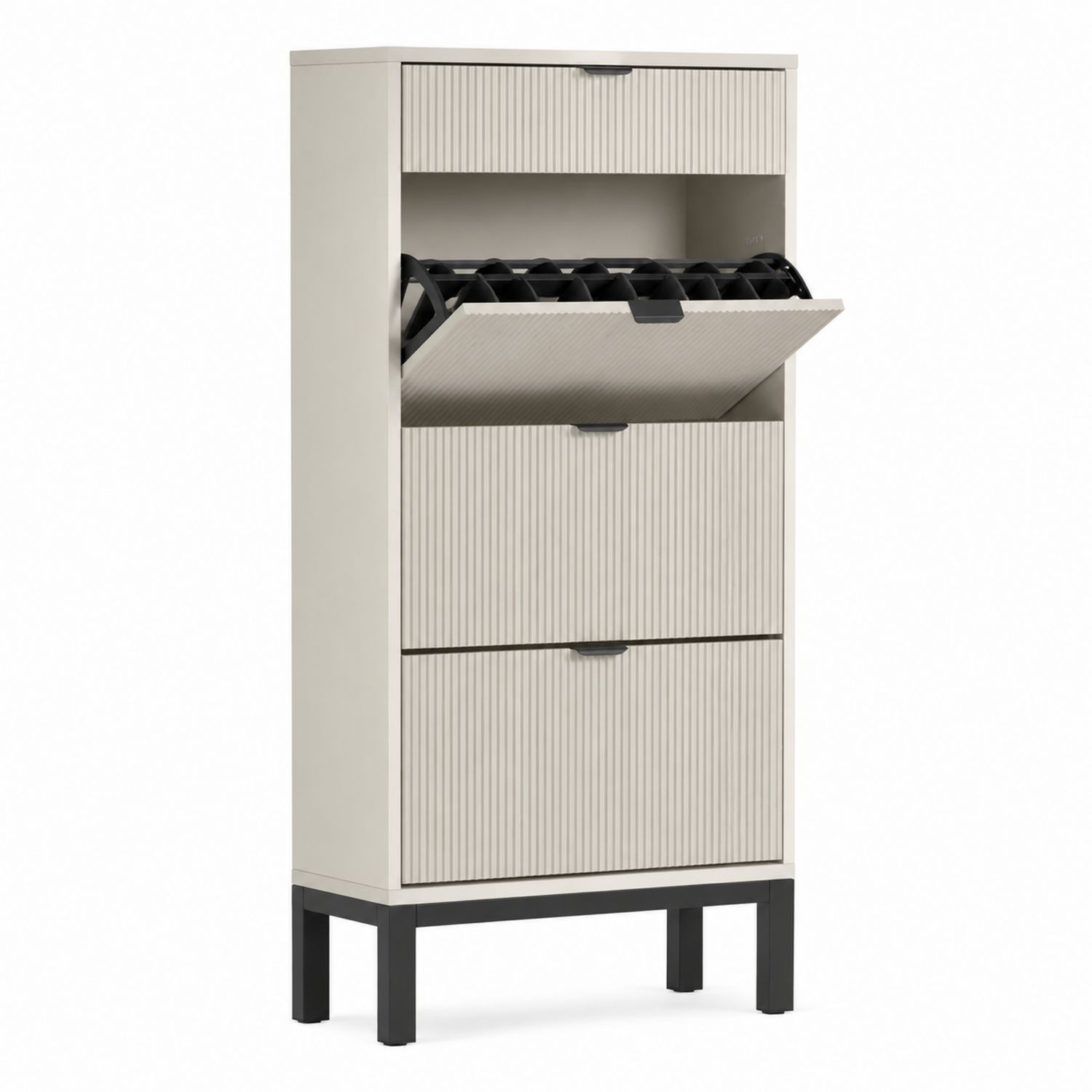 Szafka na buty pionowa 4-segmentowa MDF Beżowa 85x30x180 cm
