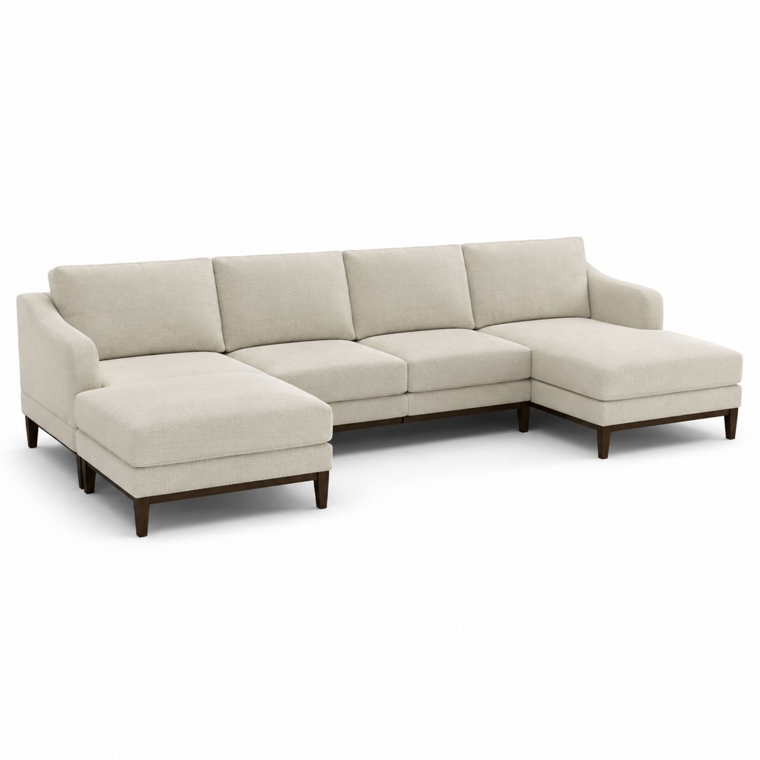 Narożnik sofa tkanina beżowa z drewnianymi nogami