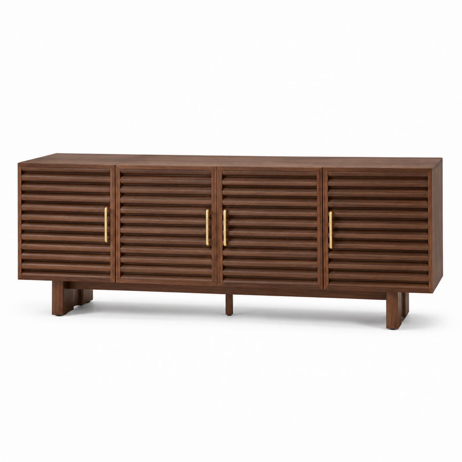 Szafka RTV z drewna orzechowego z mosiężnymi uchwytami 200x50x60 cm