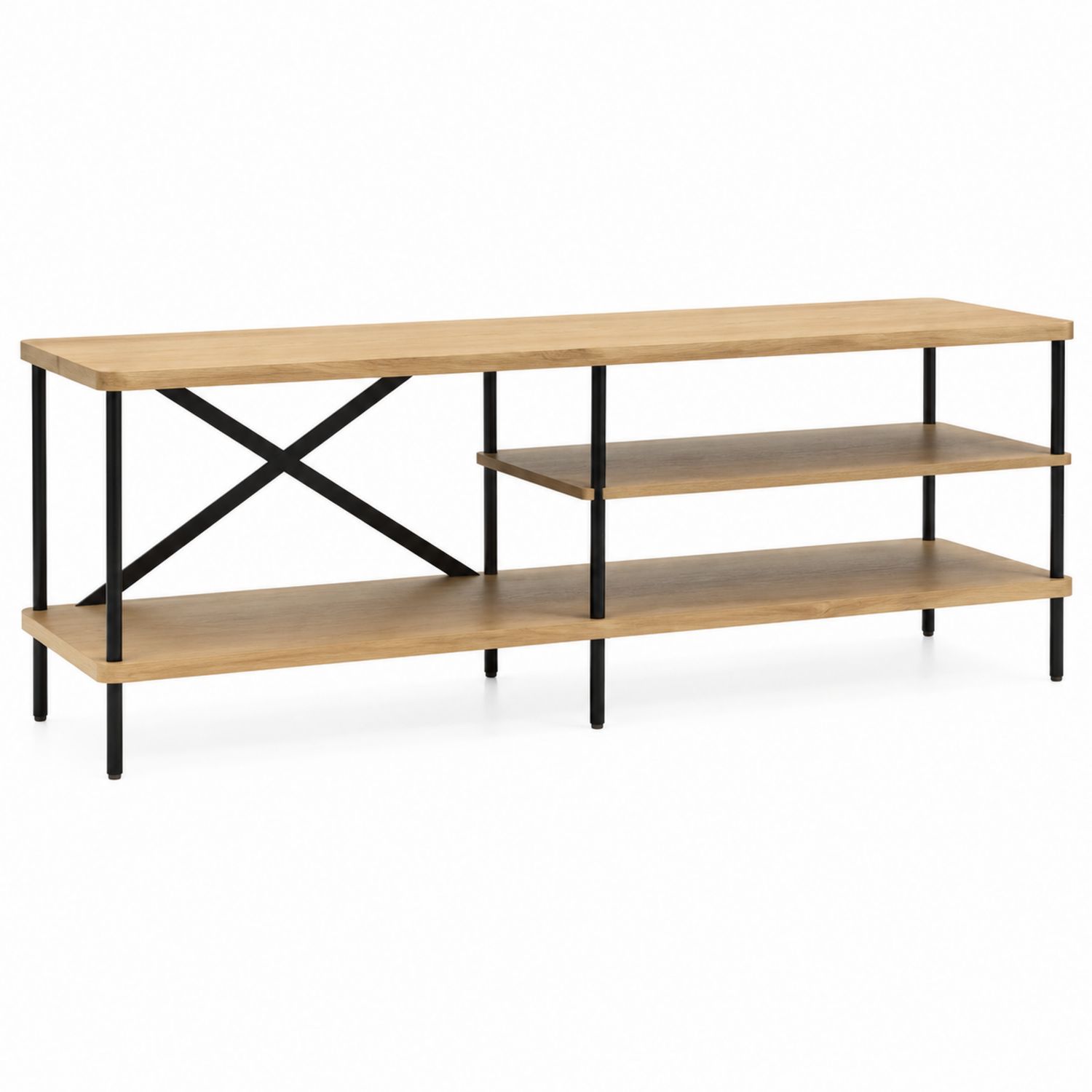 Szafka RTV z drewna MDF i stali, 120x40x50 cm, Czarny/Dąb