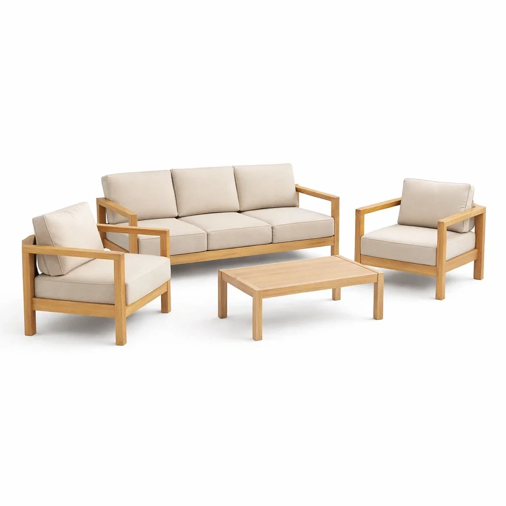 Ensemble de Salon de Jardin en Bois avec Coussins Beige-furnoveta