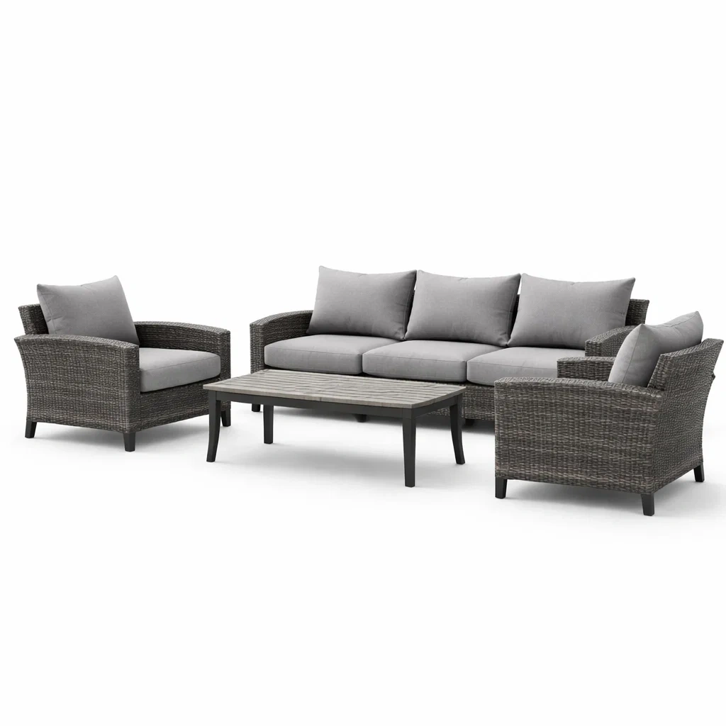 Ensemble de meubles de jardin en rotin synthétique avec coussins gris-furnoveta