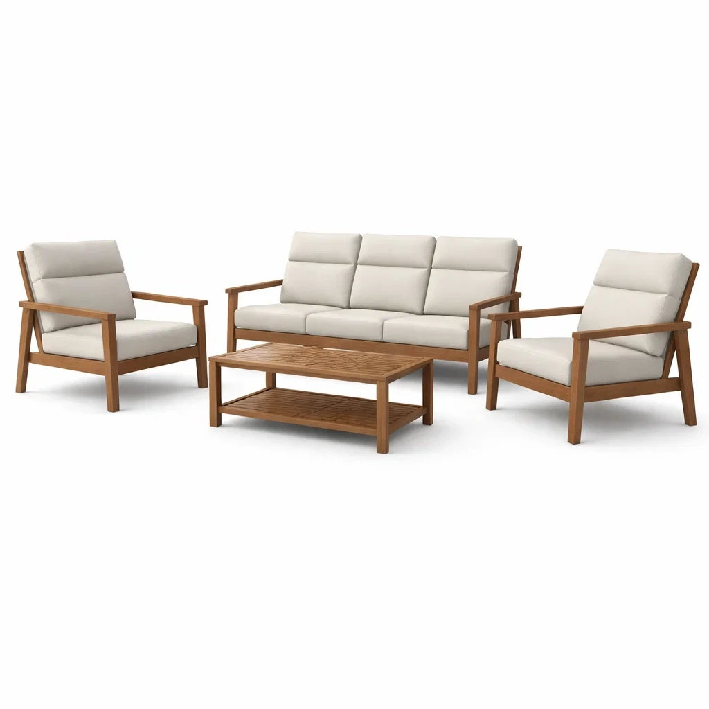 Mobilier de Jardin en Bois avec Coussins Beige-furnoveta