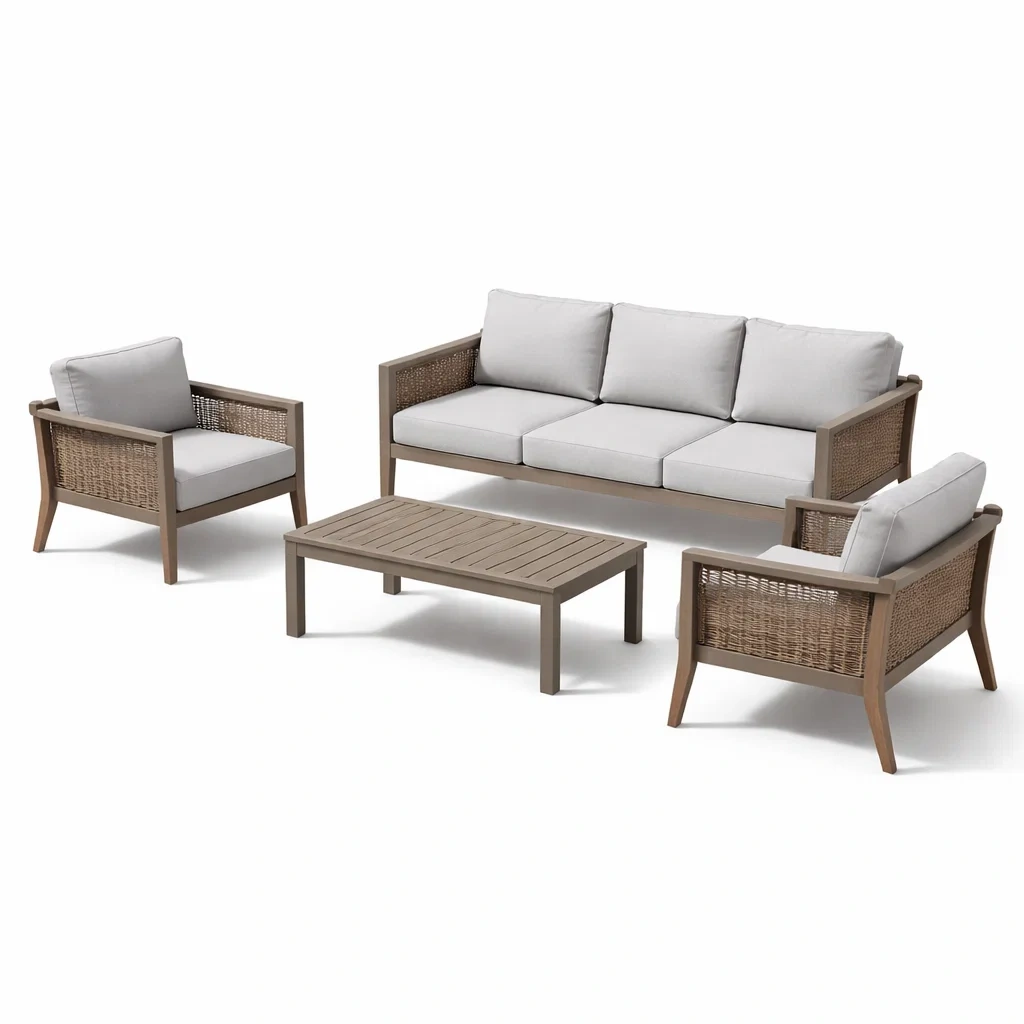 Ensemble de mobilier de jardin en bois et aluminium avec canapés-furnoveta