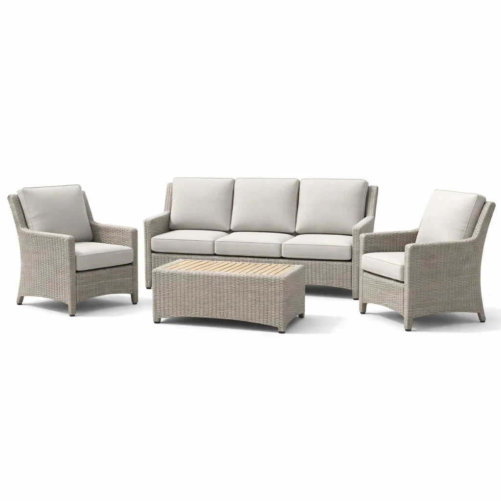 Ensemble de salon de jardin en résine tressée avec coussins Gris-furnoveta