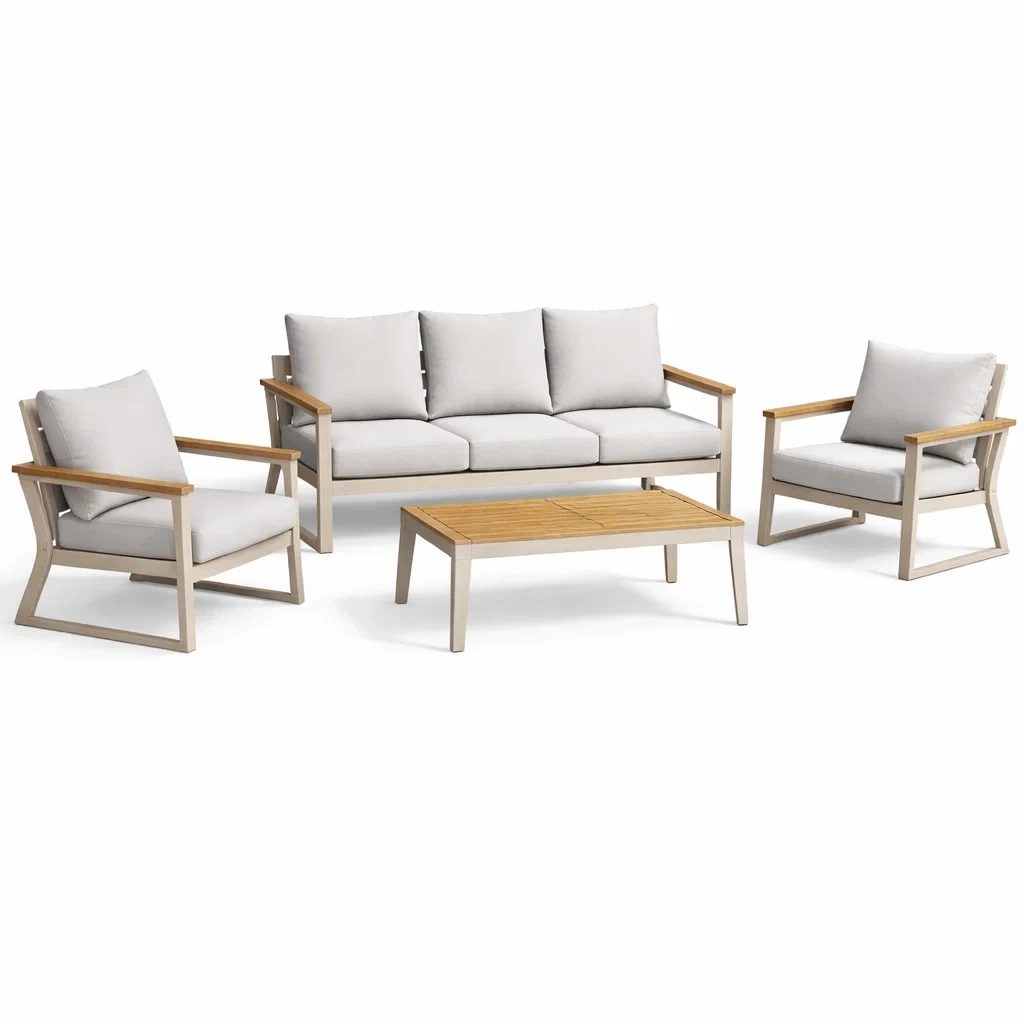 Ensemble de Mobilier de Jardin 4 Pièces en Aluminium avec Coussins Gris-furnoveta