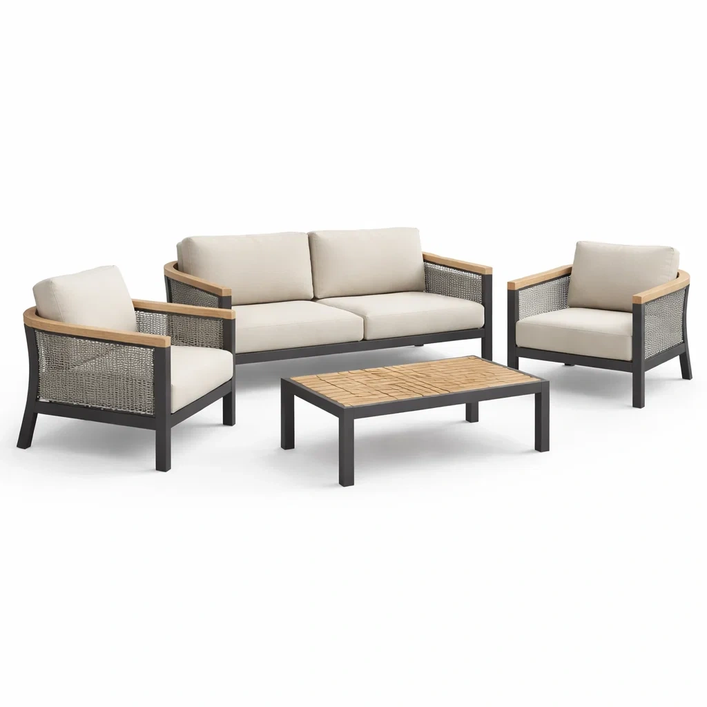 Ensemble de salon de jardin 4 pièces en aluminium avec coussins en tissu polyester-furnoveta