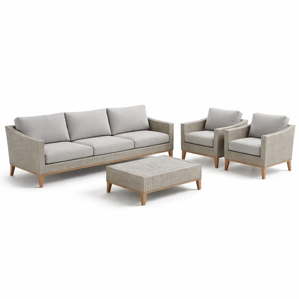 Salon de Jardin en Résine Tressée Gris avec Coussins-furnoveta