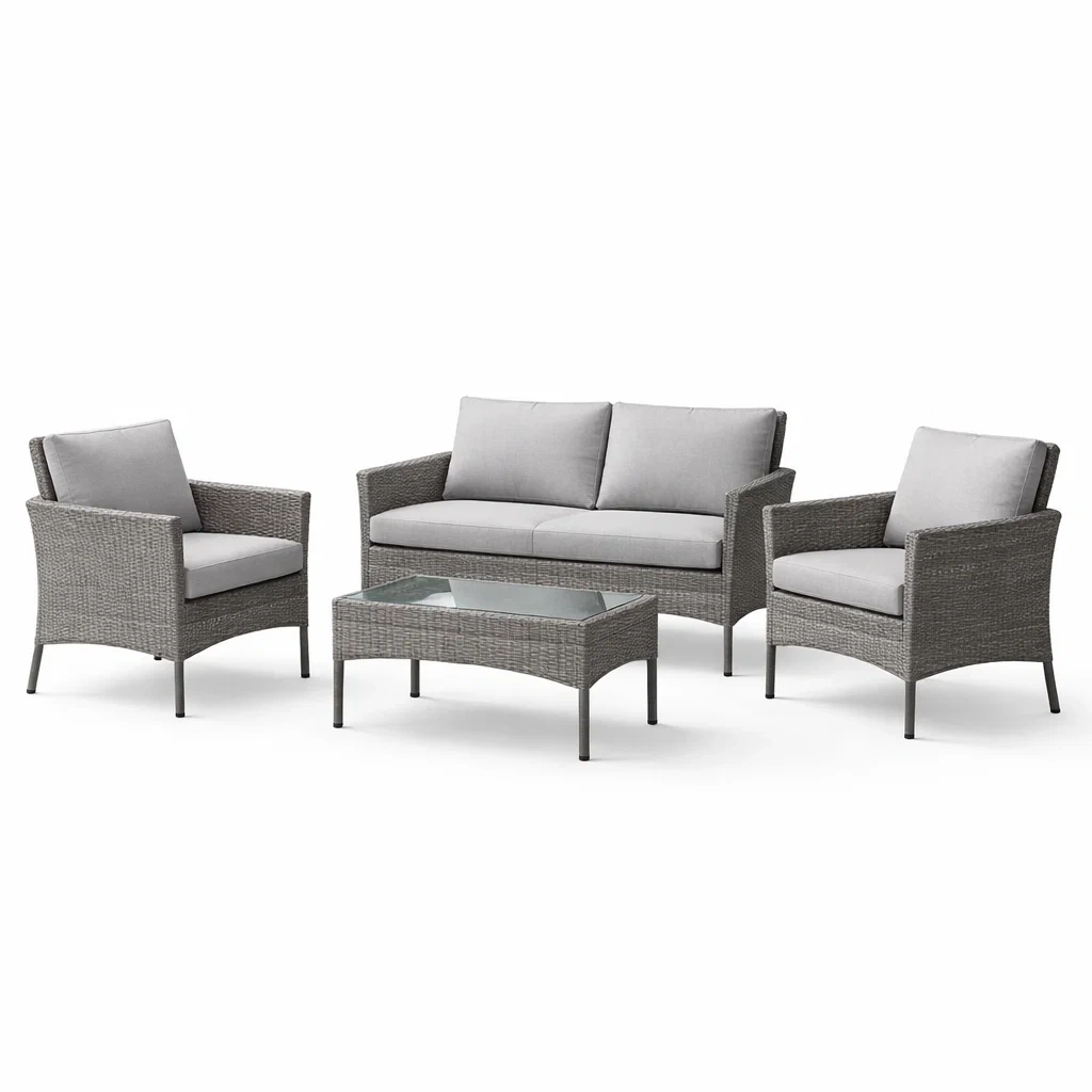 Ensemble de salon de jardin en résine tressée 4 pièces gris-furnoveta