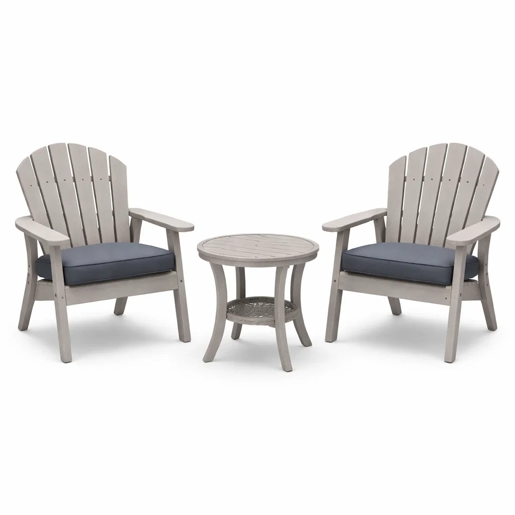 Ensemble de jardin en bois avec coussins gris foncé et table ronde-furnoveta