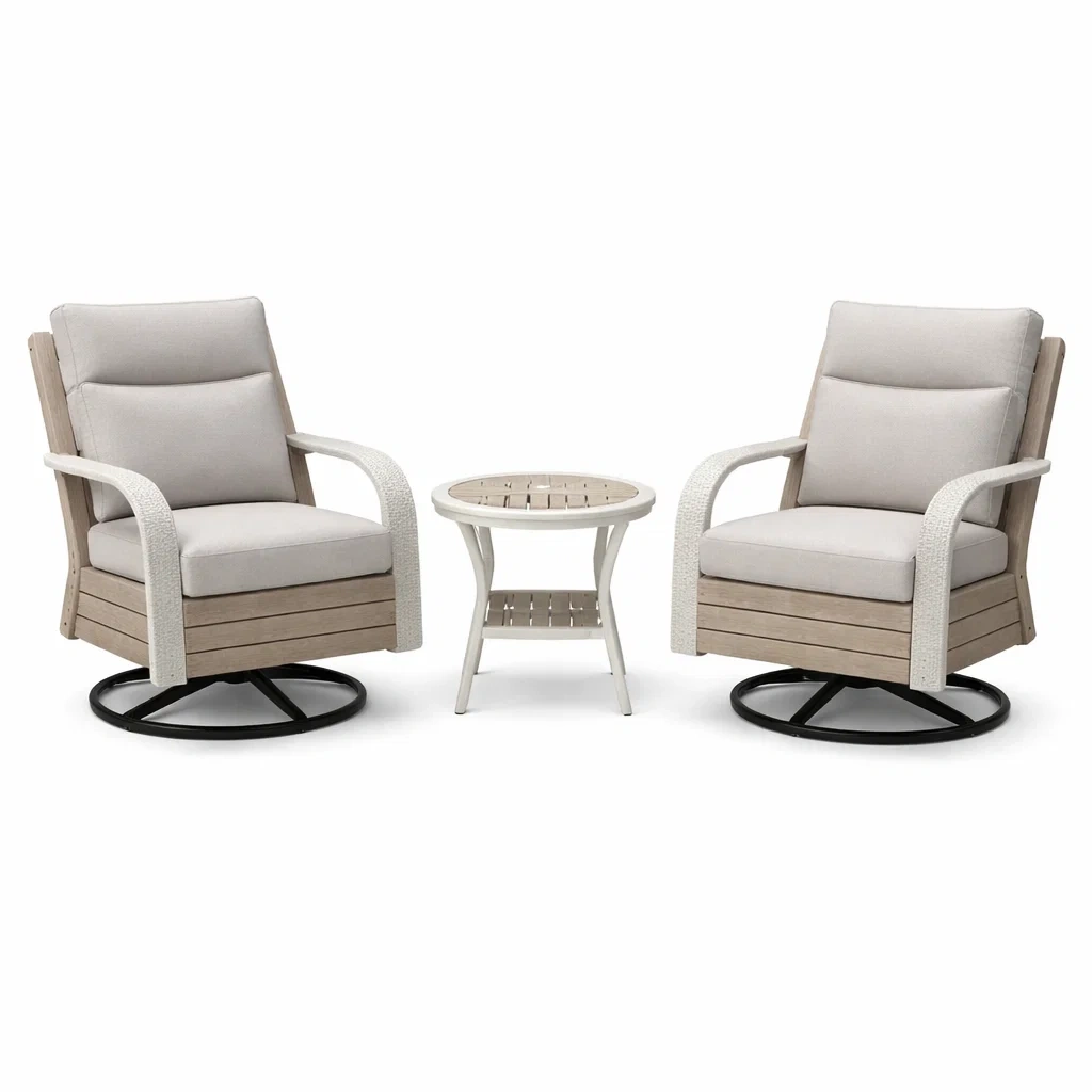 Ensemble de Salon de Jardin 3 Pièces en Aluminium avec Fauteuil Pivotant-furnoveta