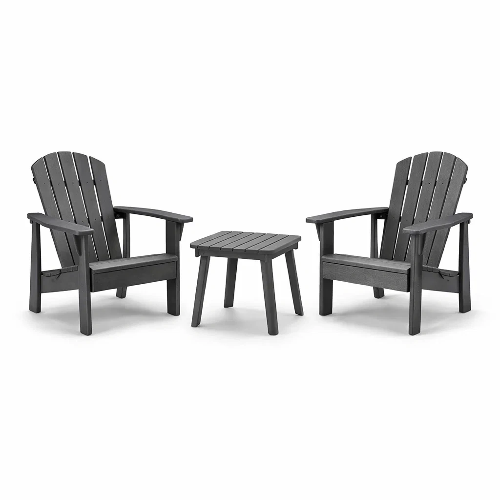 Ensemble de jardin 2 fauteuils Adirondack et table en polyéthylène noir-furnoveta