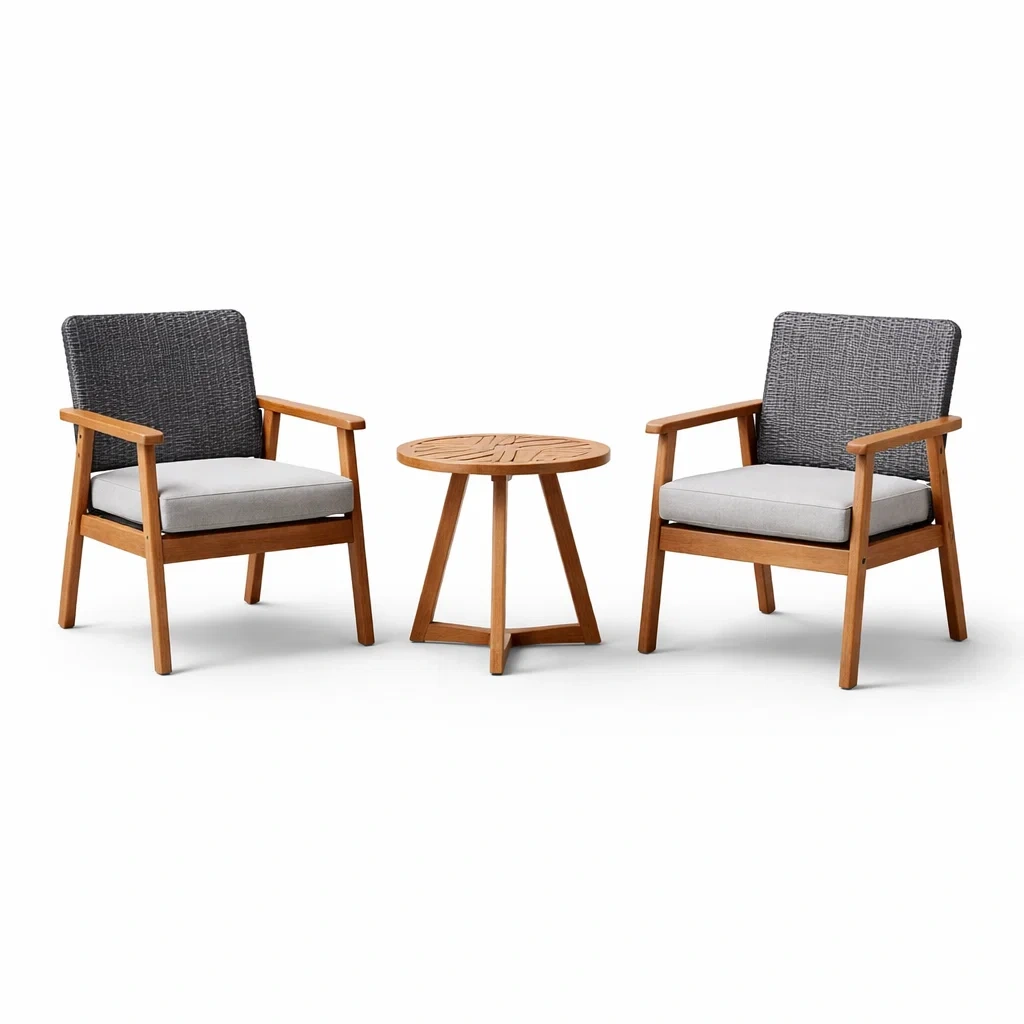Ensemble de Jardin en Teck avec Fauteuils en Corde Synthétique-furnoveta