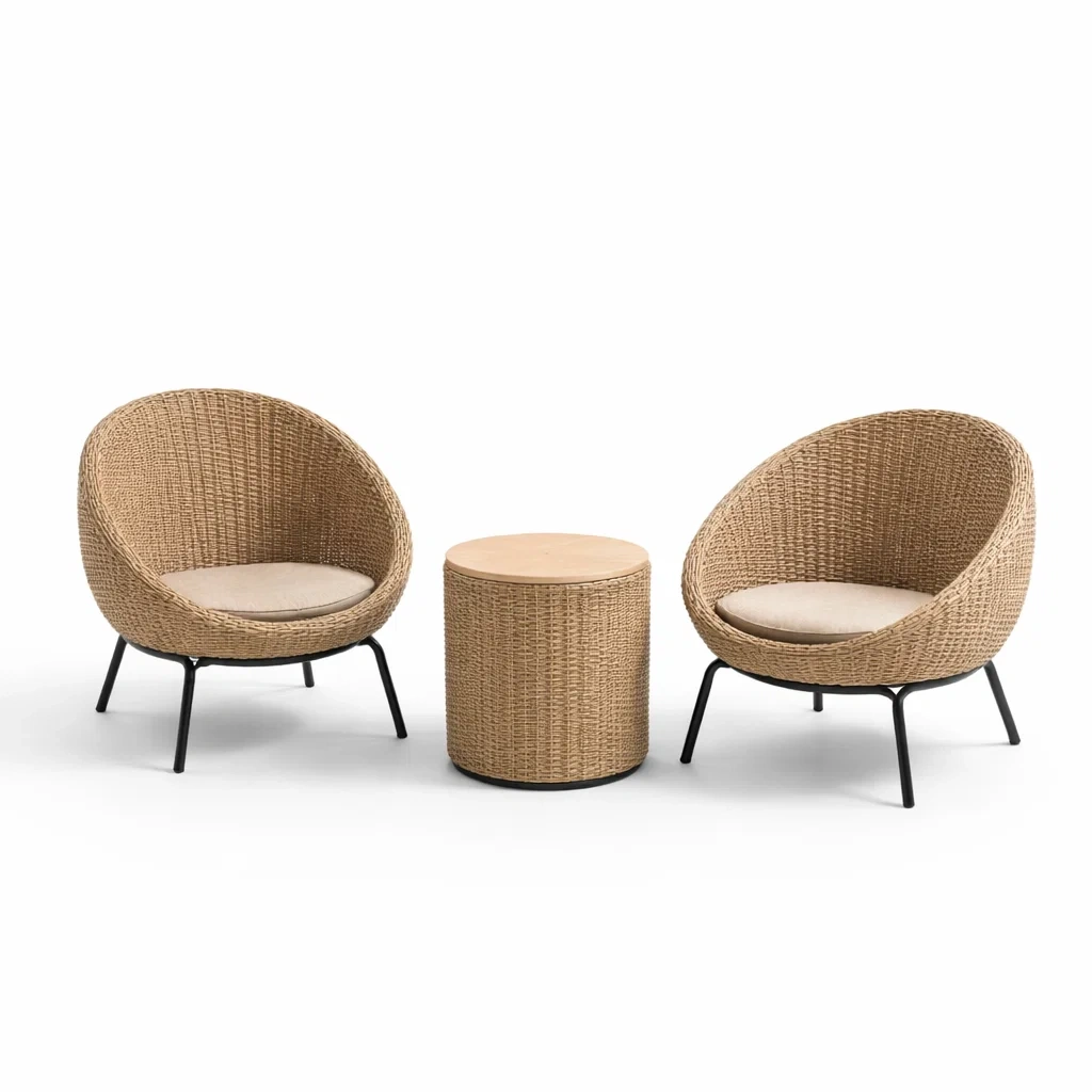 Ensemble de meubles en polyrotin avec fauteuils et table ronde-furnoveta