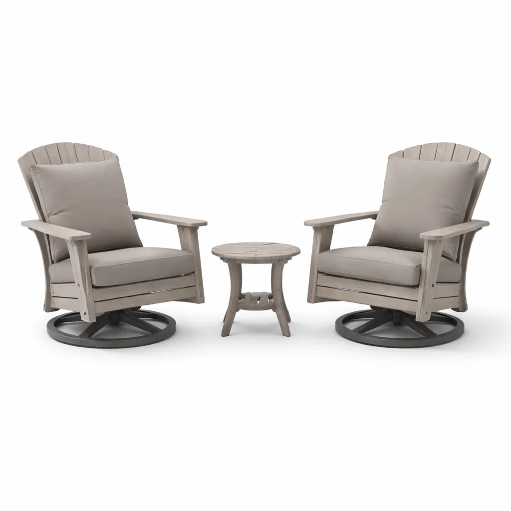Ensemble de fauteuils pivotants et table basse en bois et métal Gris-furnoveta