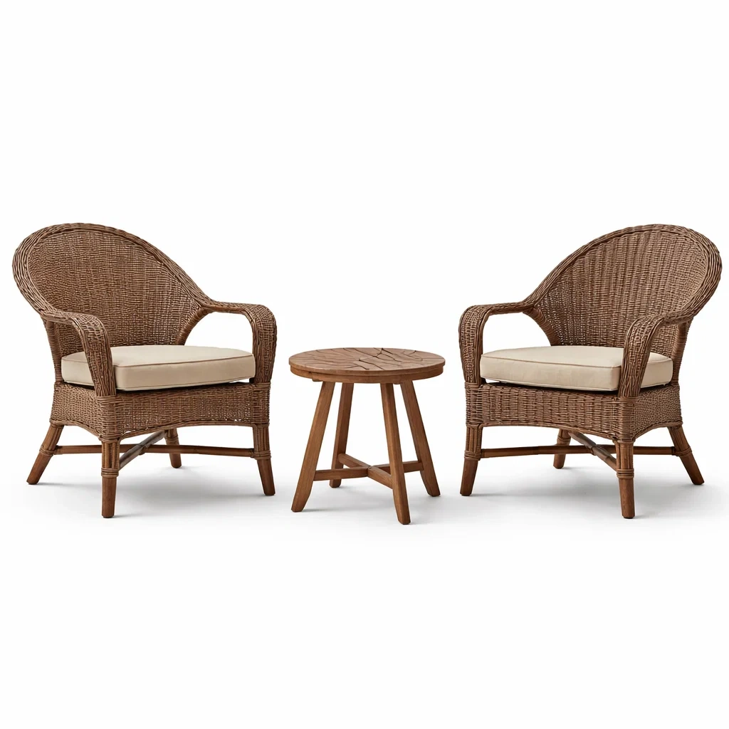 Ensemble de salon en osier avec 2 fauteuils et table en bois-furnoveta