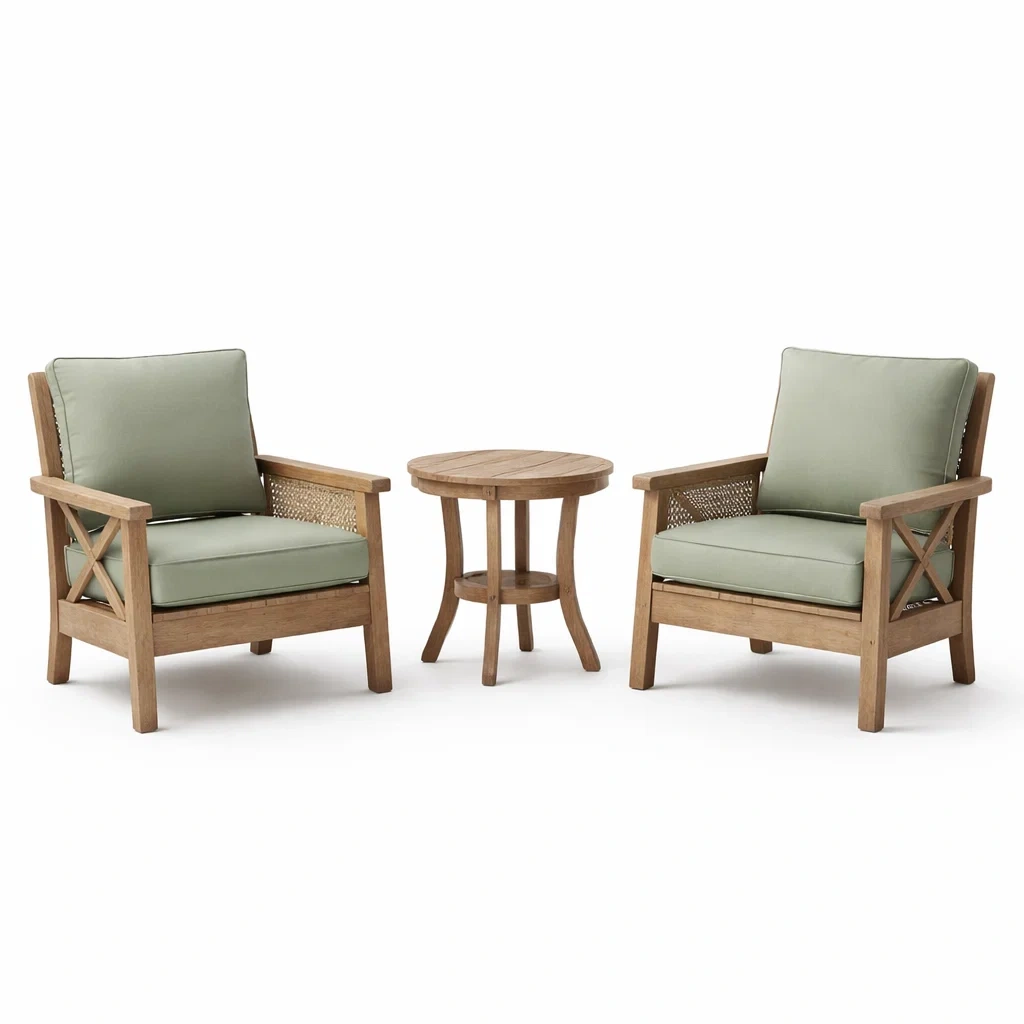 Ensemble de mobilier d'extérieur en bois avec coussins verts-furnoveta