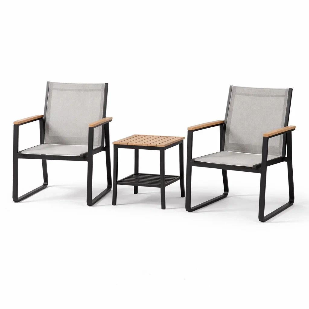 Ensemble de jardin en aluminium avec fauteuils et table en bois-furnoveta