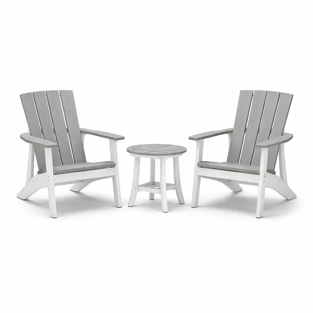 Ensemble de jardin 3 pièces en plastique recyclé Blanc et Gris-furnoveta