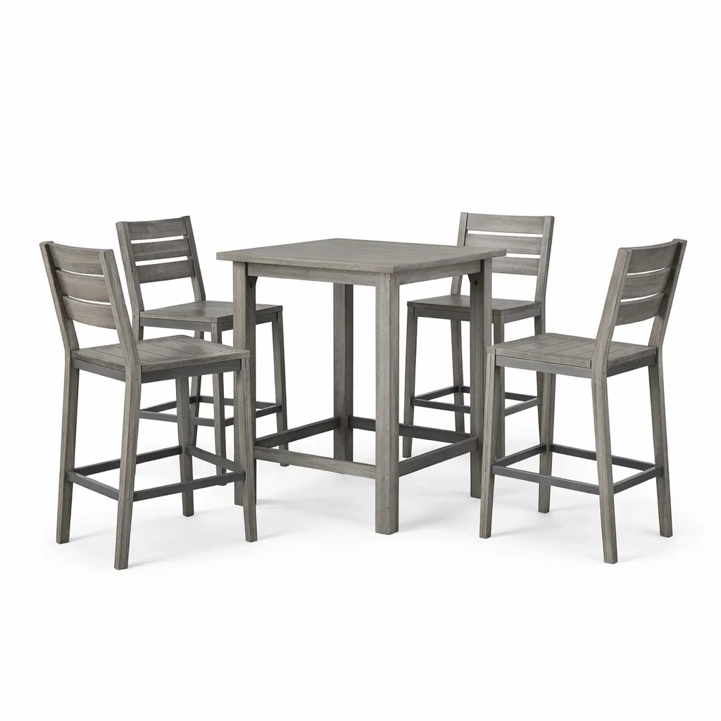 Ensemble de bar en bois gris avec table et 4 chaises-furnoveta