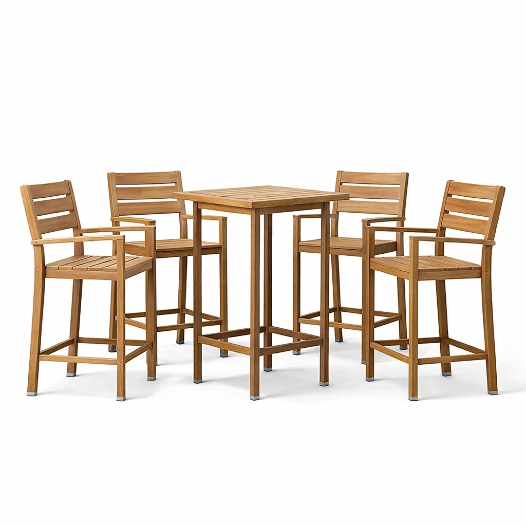 Ensemble de Bar Extérieur en Bois d'Acacia avec Table et 4 Chaises-furnoveta