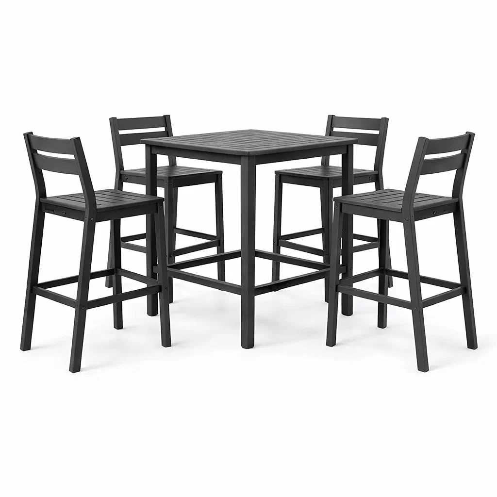 Ensemble de Bar Extérieur en Métal Anthracite avec Table Carrée et 4 Chaises Hautes-furnoveta