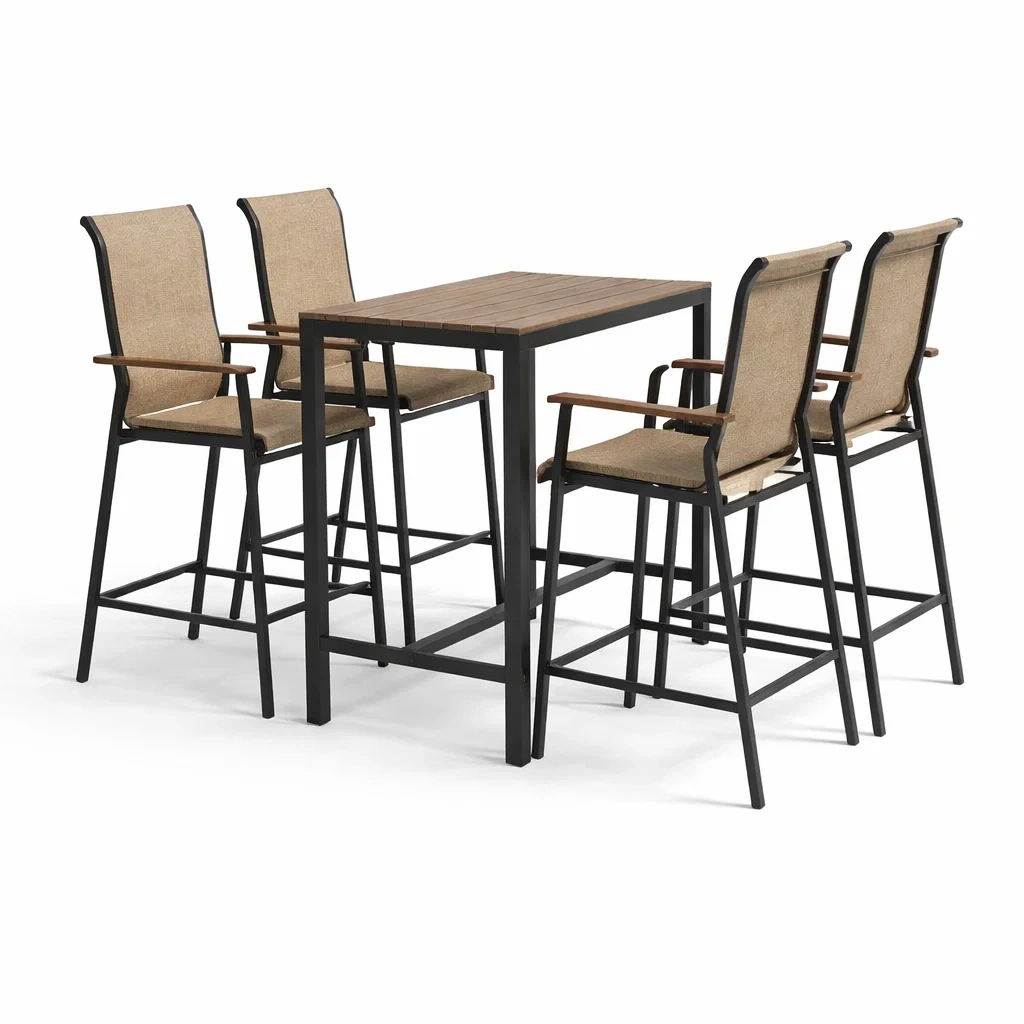 Ensemble de Bar d'Extérieur en Métal et Bois avec 4 Chaises-furnoveta