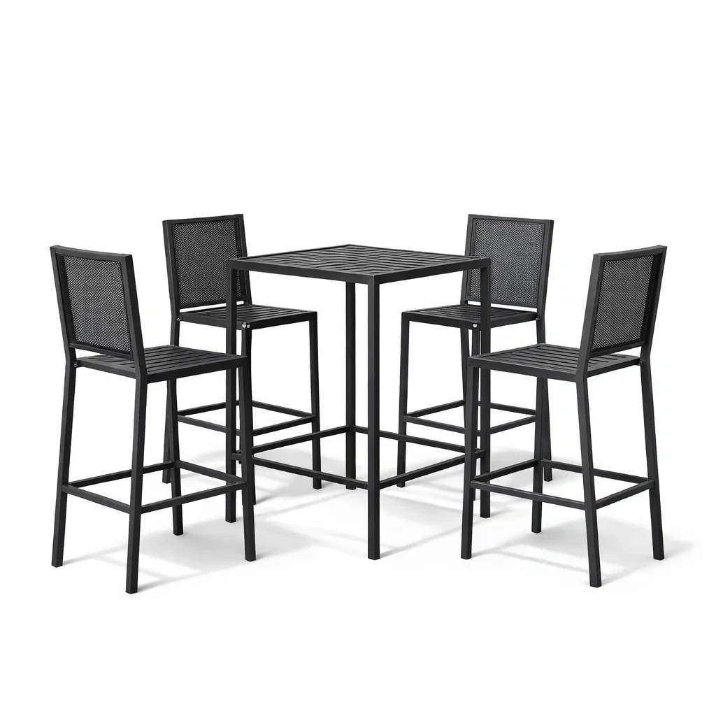 Ensemble de bar en métal noir avec table haute et chaises-furnoveta