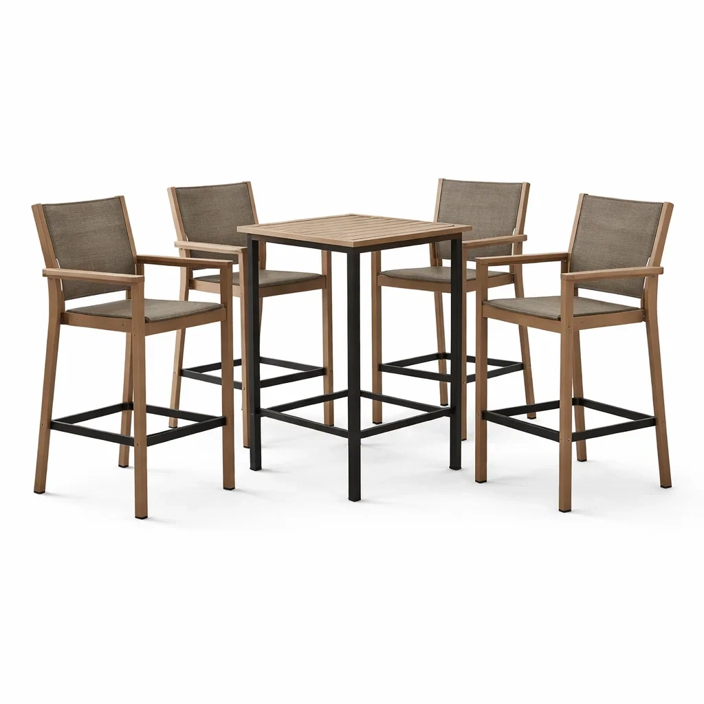 Ensemble de bar en bois et métal avec 4 chaises et table haute-furnoveta