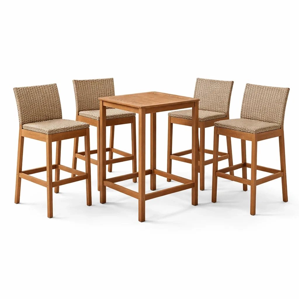 Ensemble de bar en bois d'acacia et rotin synthétique-furnoveta