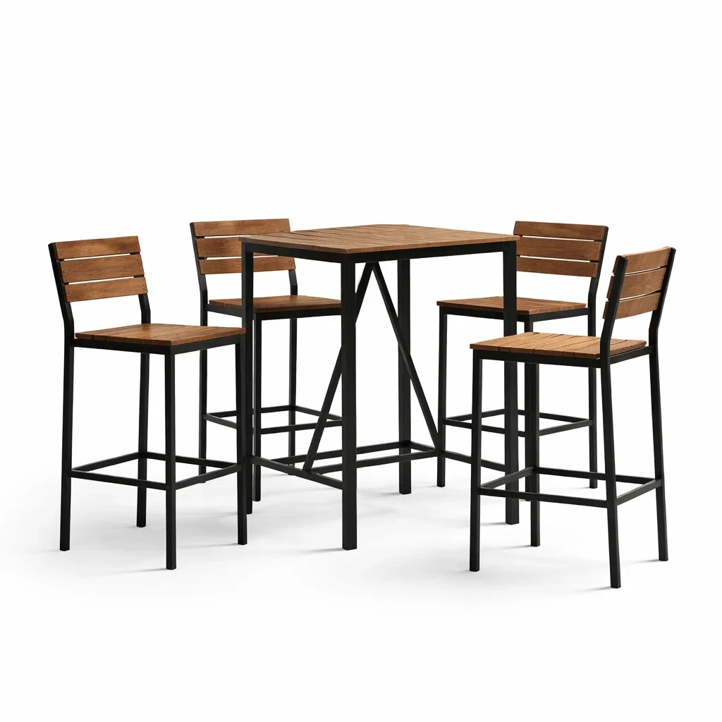 Ensemble de Table Haute et Chaises de Bar en Bois d'Acacia et Métal-furnoveta