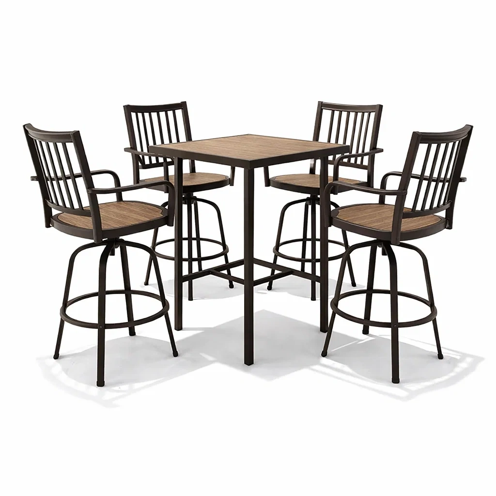 Ensemble de table en métal et bois avec 4 chaises pivotantes-furnoveta