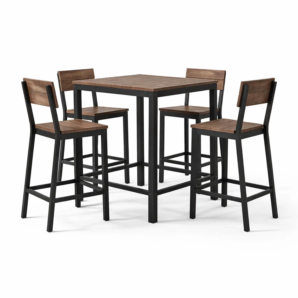 Ensemble de table haute et 4 chaises en bois et métal-furnoveta