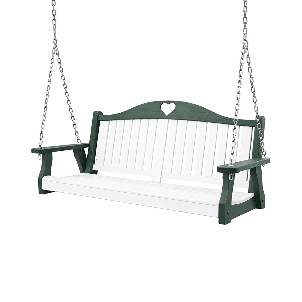 Balançoire de jardin en bois vert/blanc avec chaînes-furnoveta