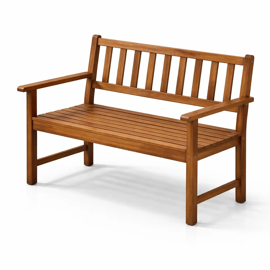 Banc de jardin en bois d'acacia avec accoudoirs 120 cm-furnoveta