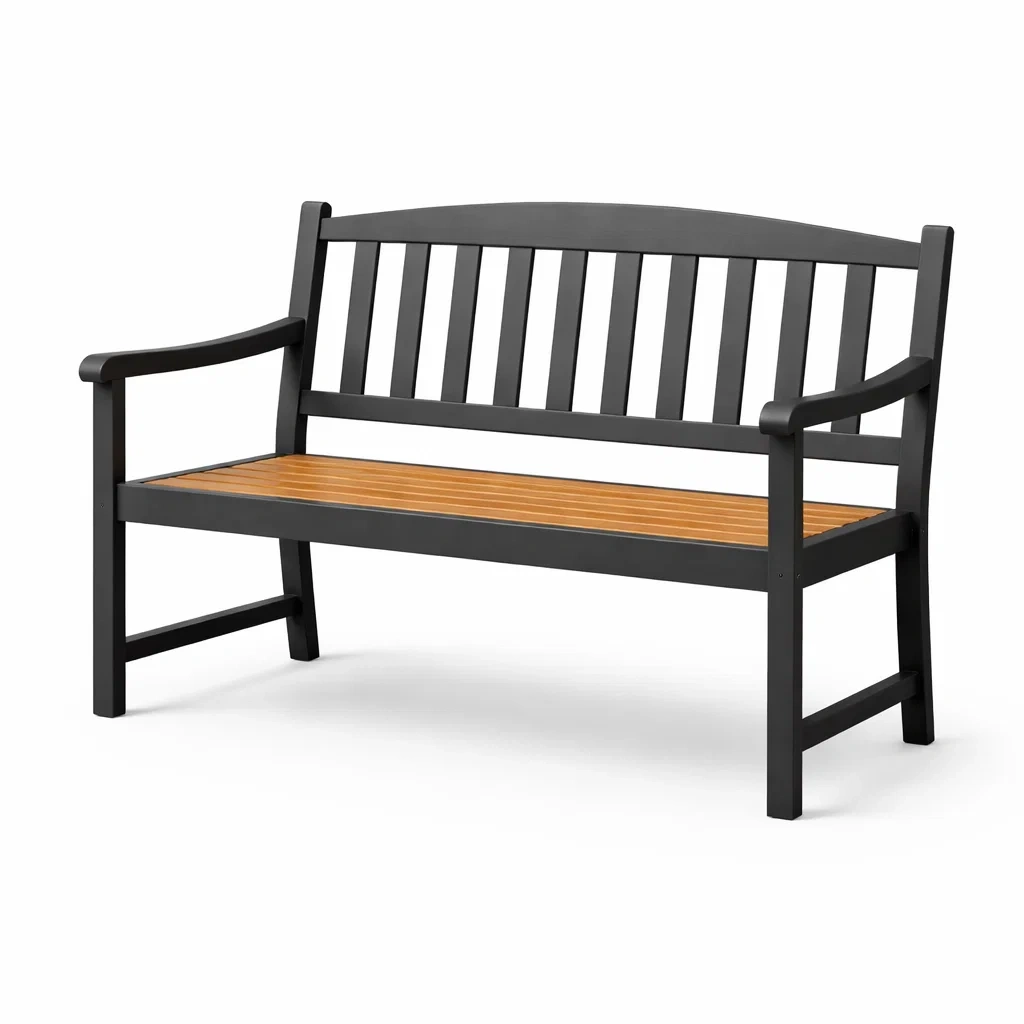 Banc de jardin en bois de teck et métal noir-furnoveta