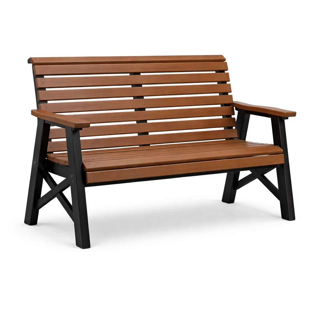 Banc de jardin en bois et acier 120cm Marron et Noir-furnoveta