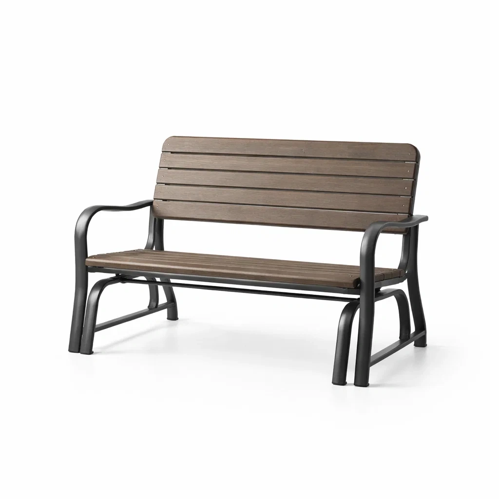Banc de jardin en bois composite et acier 120 cm Marron/Noir-furnoveta