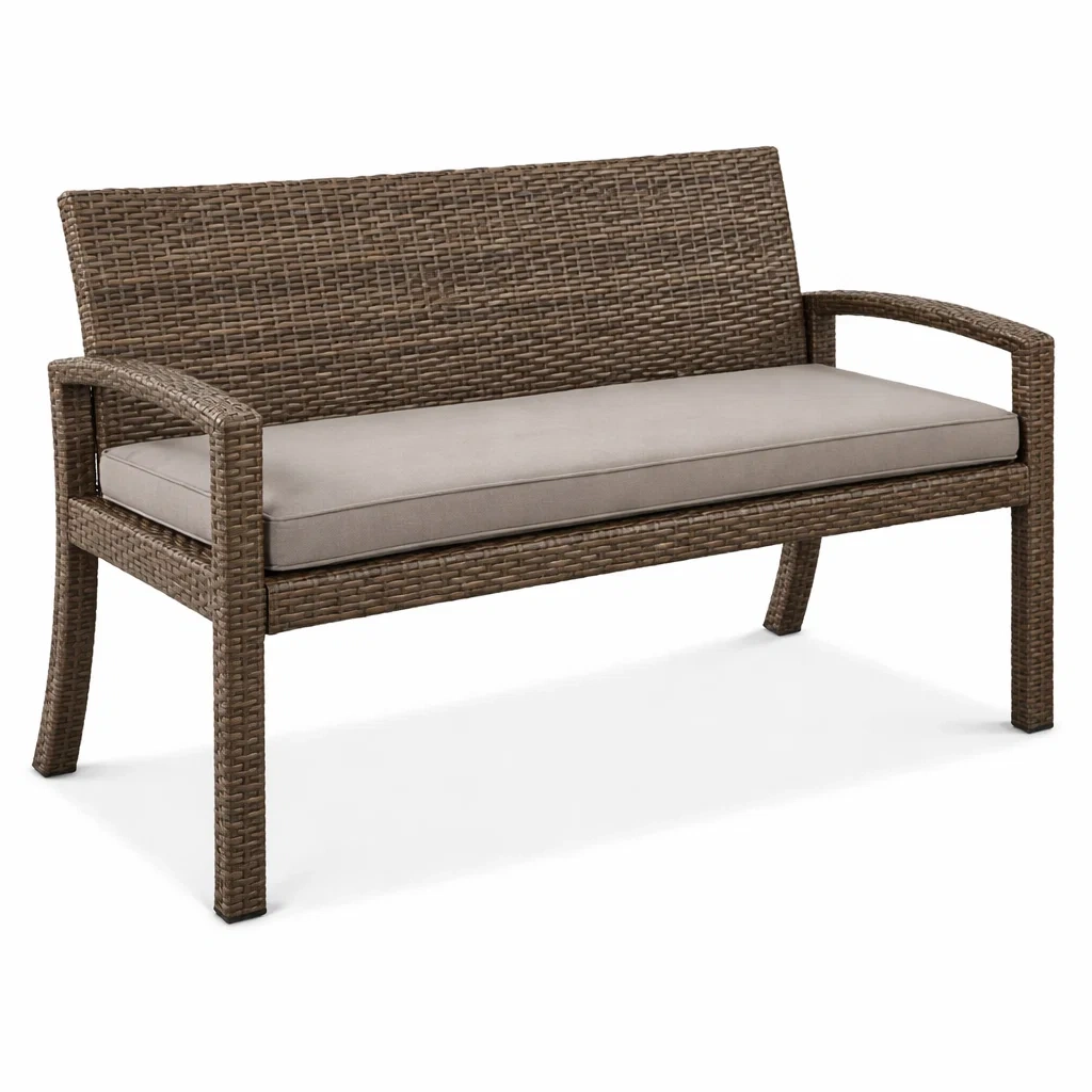 Banc de jardin en rotin synthétique avec coussin beige-furnoveta