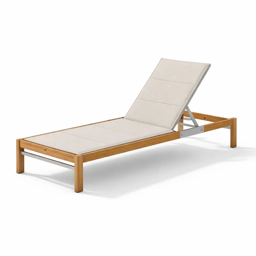 Chaise longue en teck et polyester Beige-furnoveta