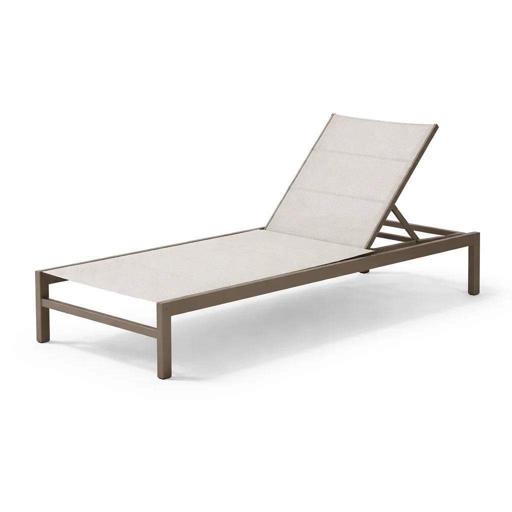 Chaise longue en aluminium et polyester beige-furnoveta