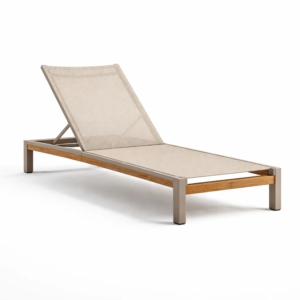 Chaise longue en aluminium et bois avec tissu en polyester réglable-furnoveta
