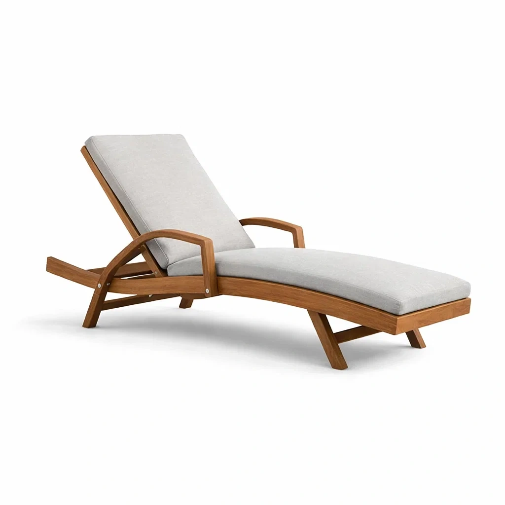 Chaise Longue Extérieure en Teck avec Coussin Gris-furnoveta