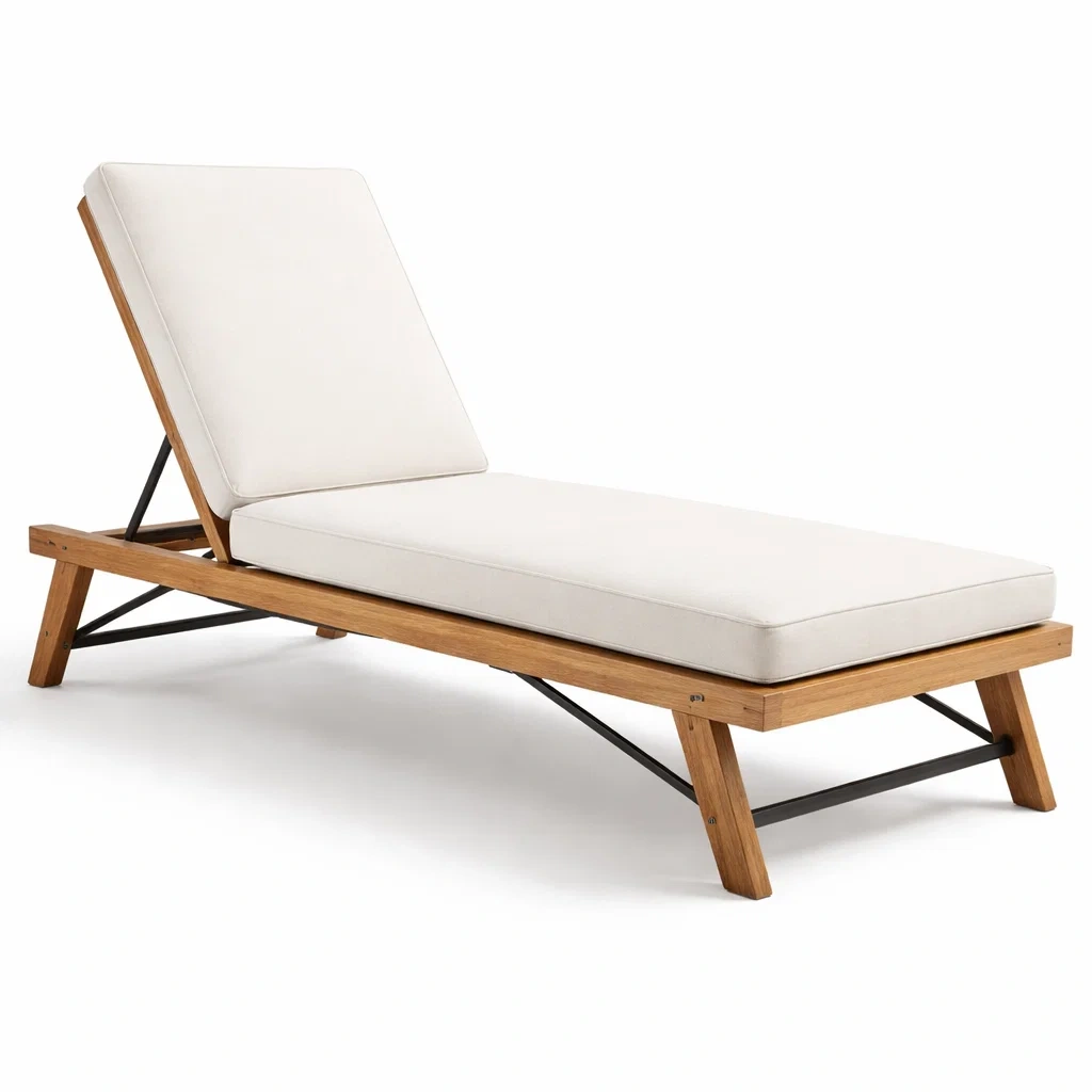 Chaise longue en bois et métal avec coussins polyester Beige-furnoveta