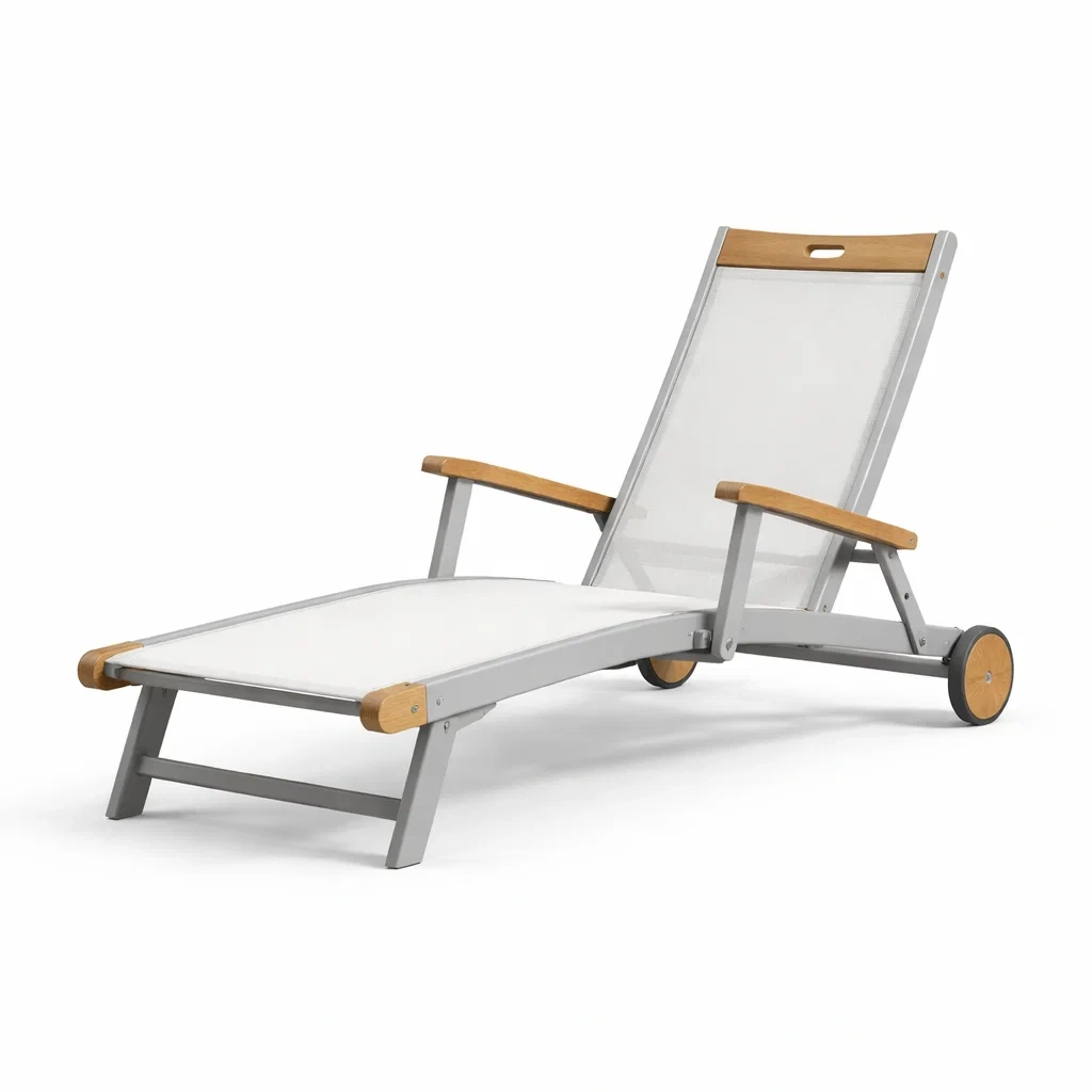 Chaise longue en aluminium et bois de teck blanc-furnoveta