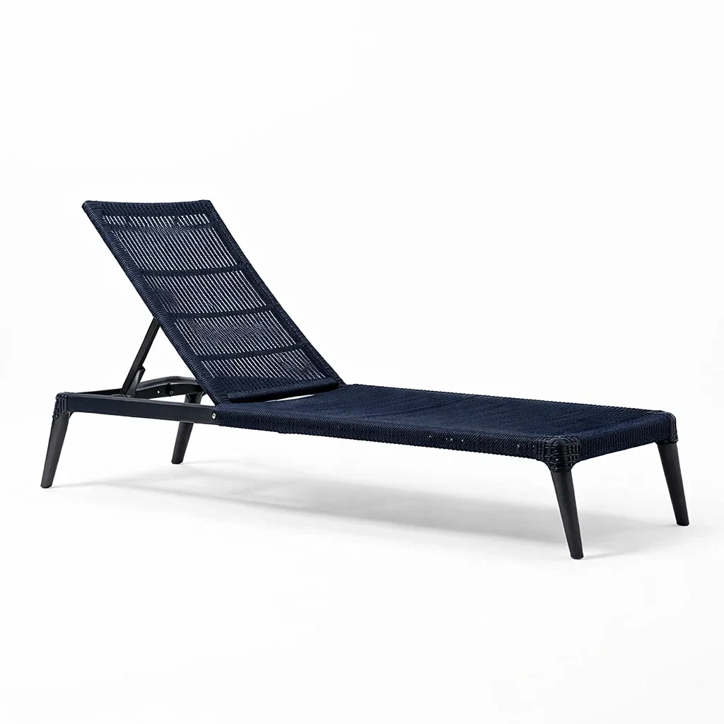 Chaise longue en aluminium et corde Bleu Marine-furnoveta