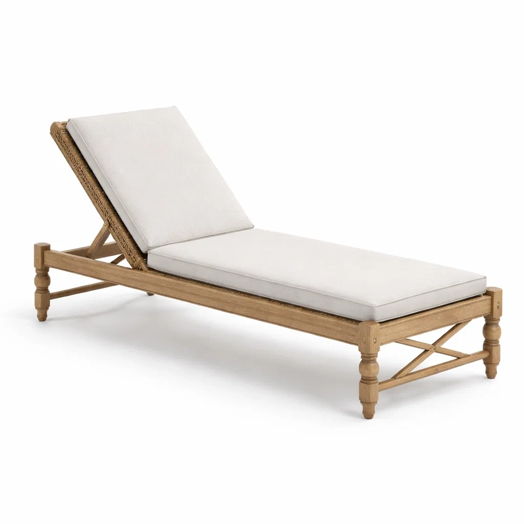 Chaise Longue en Bois avec Coussin Beige-furnoveta