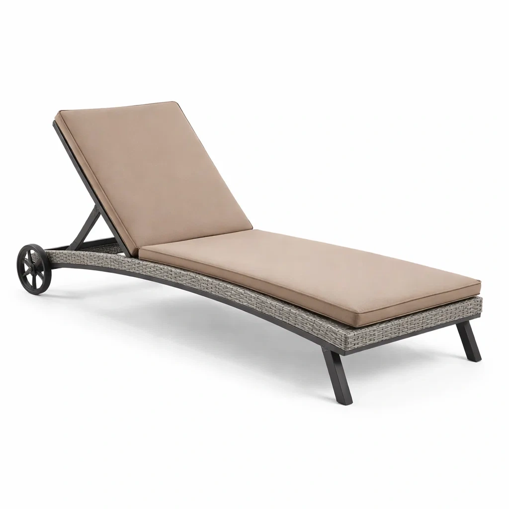 Chaise longue de jardin réglable en aluminium et résine avec coussins en tissu marron-furnoveta
