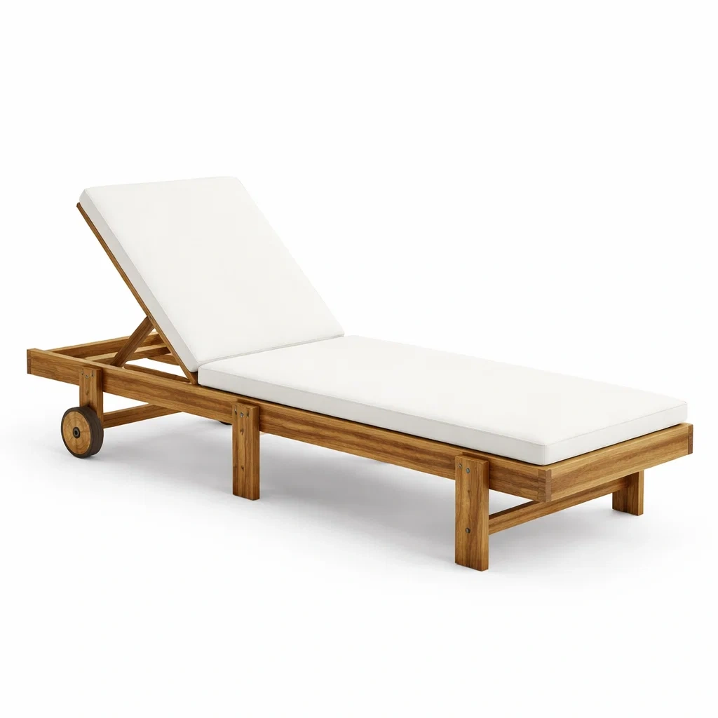 Transat en bois d'acacia avec coussin blanc-furnoveta
